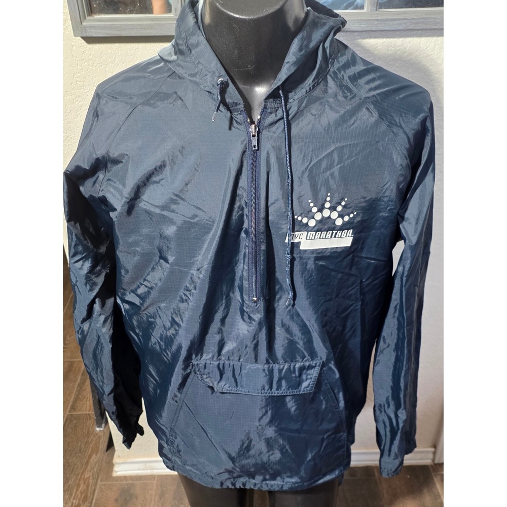 MV Sport NYC Marathon Windbreaker Jacket Navy Blue Quarter Zip Anorak Mens M 577